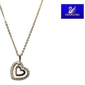 Swarovski Crystal Gold Plated Double Heart Classic Lady Pendant Necklace 16.5"